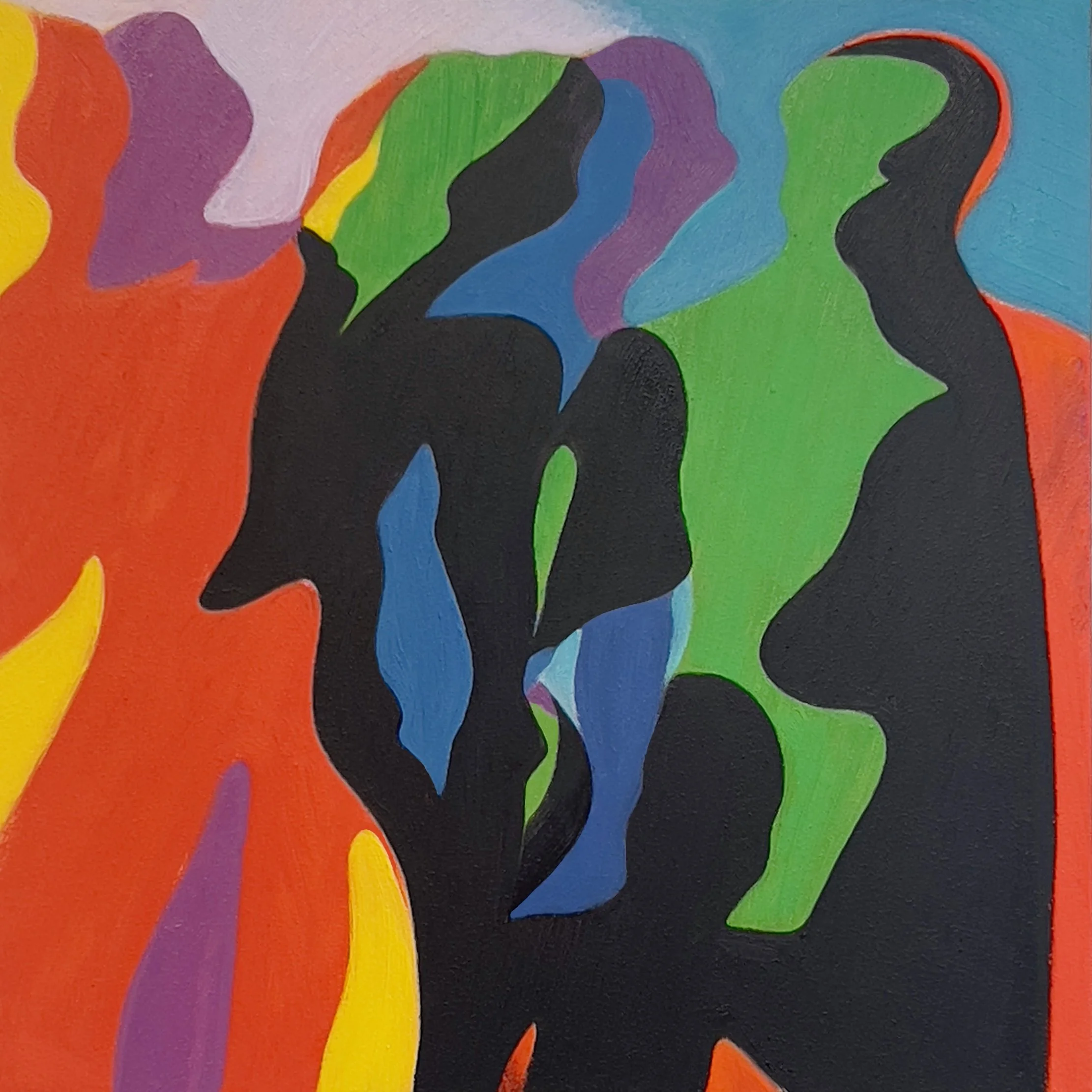 SHADOWS ASSUMING SHAPES.  OIL ON PANEL.  12 X 12"