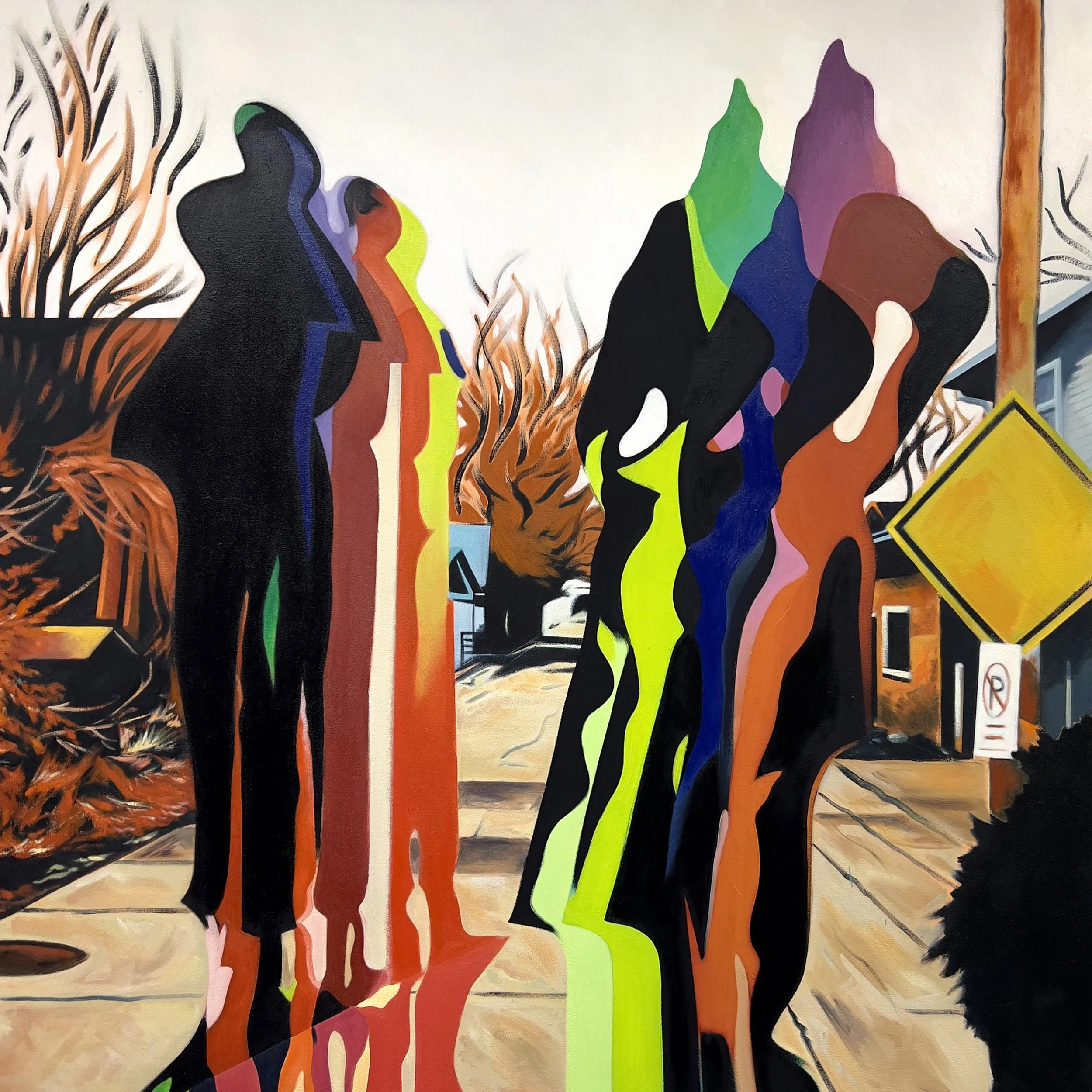 ROAD NARROWS.  OIL ON CANVAS.  48 X 48"