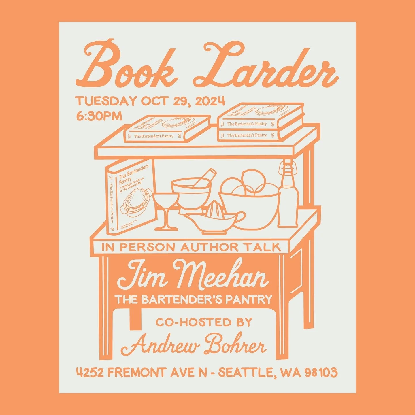 Our second of two events in Washington next week:
@booklarder in Seattle is excited to welcome back James Beard Award winning cocktail author @mixography to celebrate his newest book, The Bartender&rsquo;s Pantry! Jim will be here for a talk, Q&amp;A