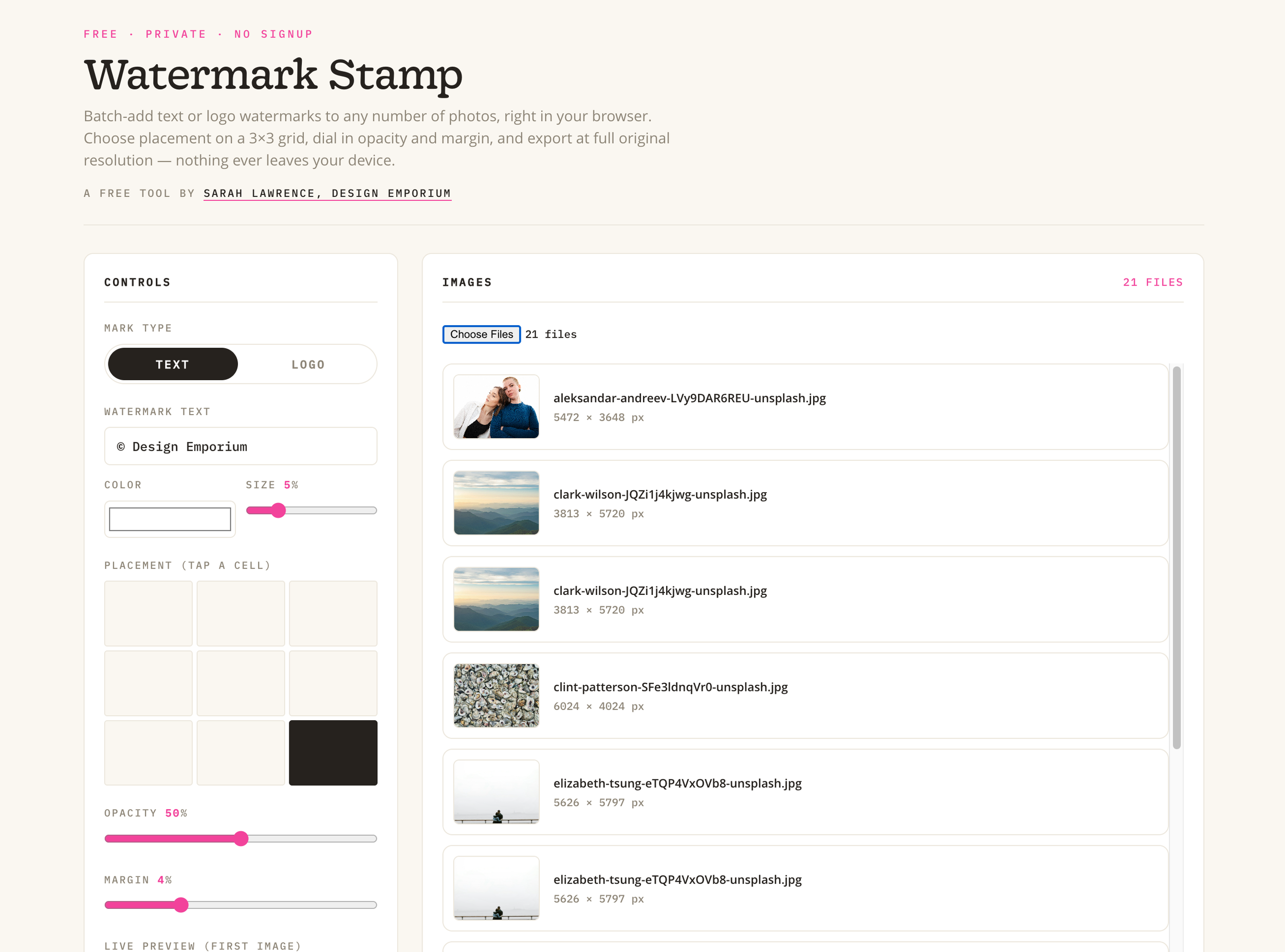 Screenshot of the Watermark Studio