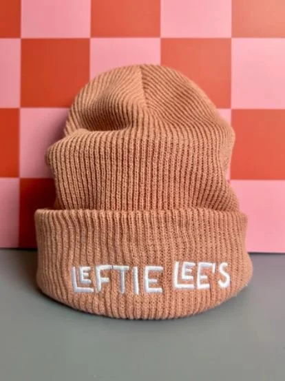Leftie Lee's Slouch cuff beanie in pink Regular price $25