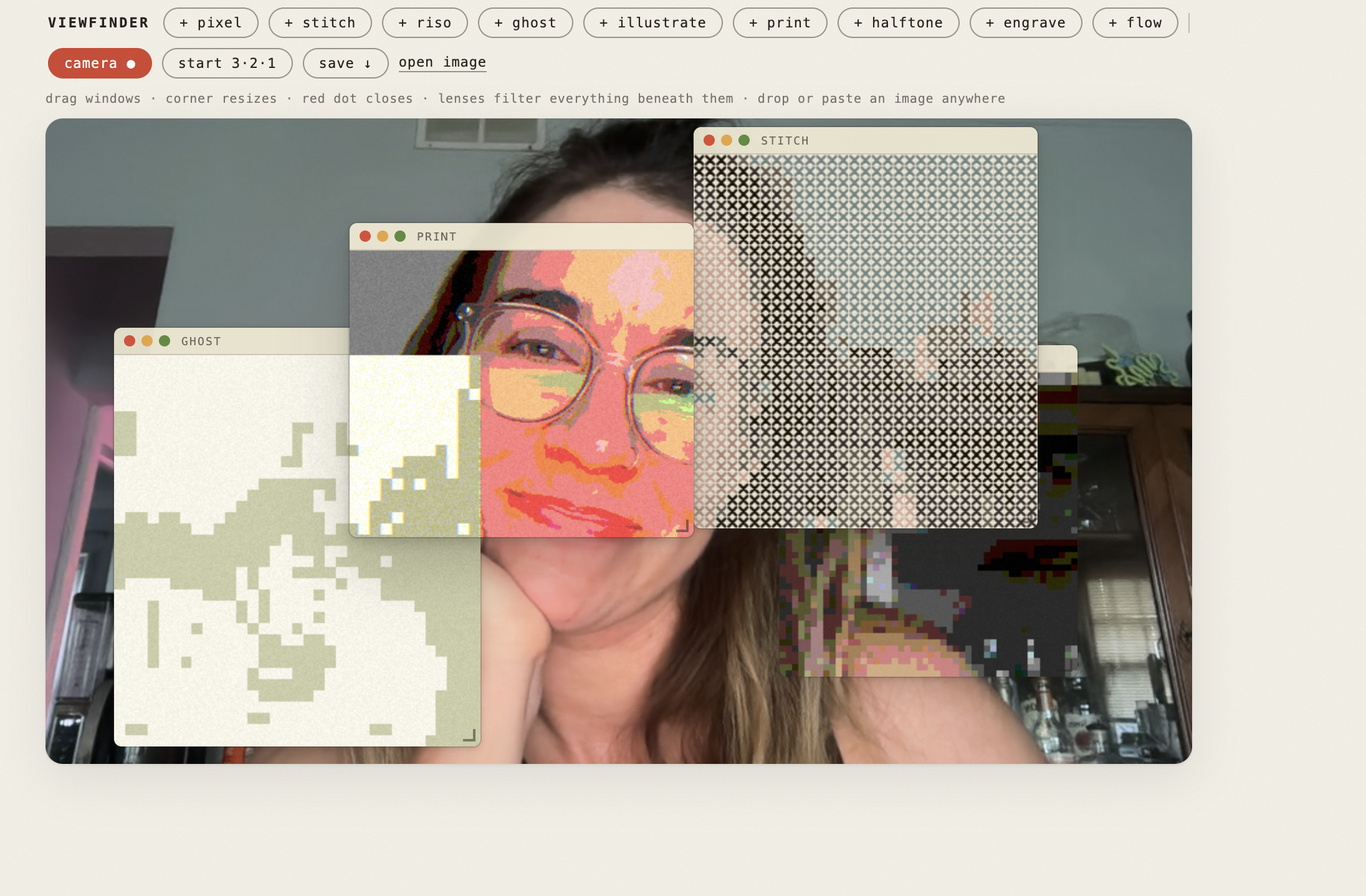 Viewfinder Windows: A Photobooth Where the Filters Are Draggable Little Windows