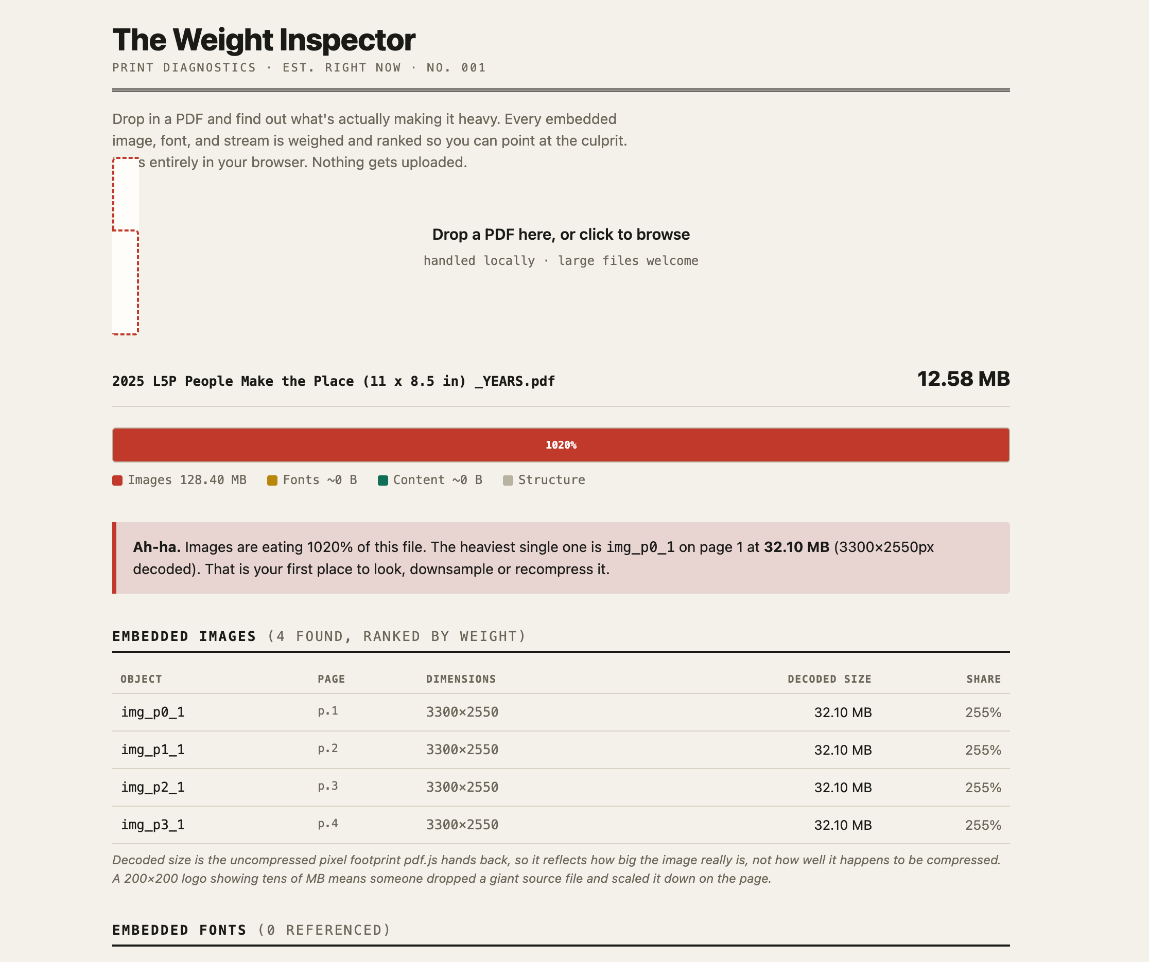 Screenshot of Weight Inspector app