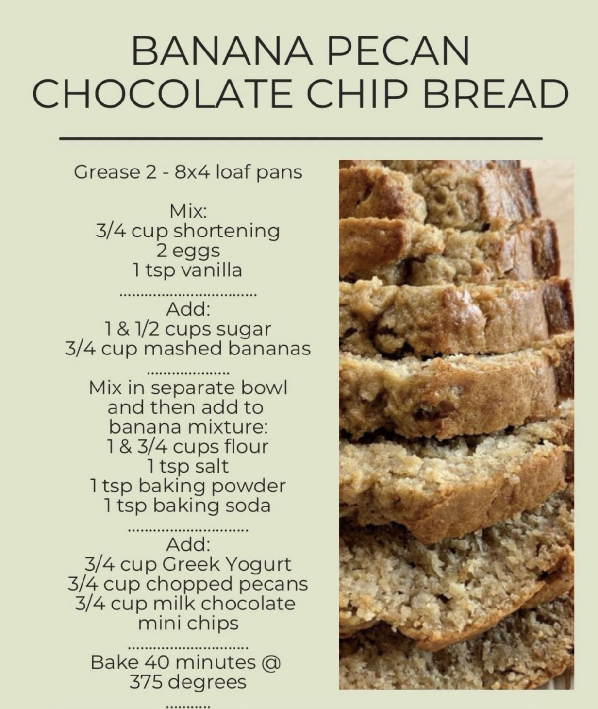 Banana Chocolate Chip Bread Recipe