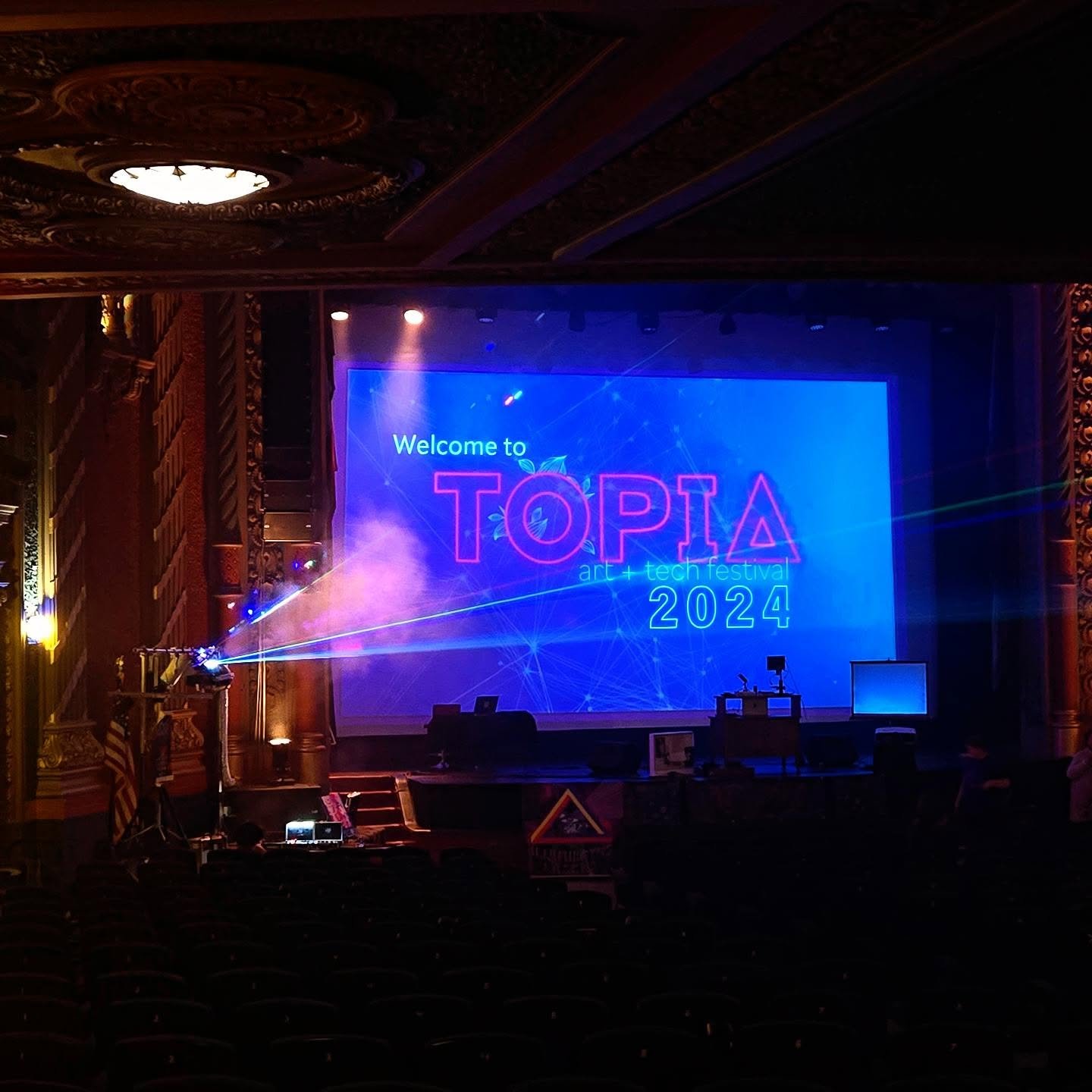 Recruitment took me to the Topia Art + Tech festival in Jackson's Michigan Theatre yesterday. Kinetic Imaging Students from WMU's Frostic School of Art had work showing and two of our fabulous faculty members performed. 

This festival is a gem and I