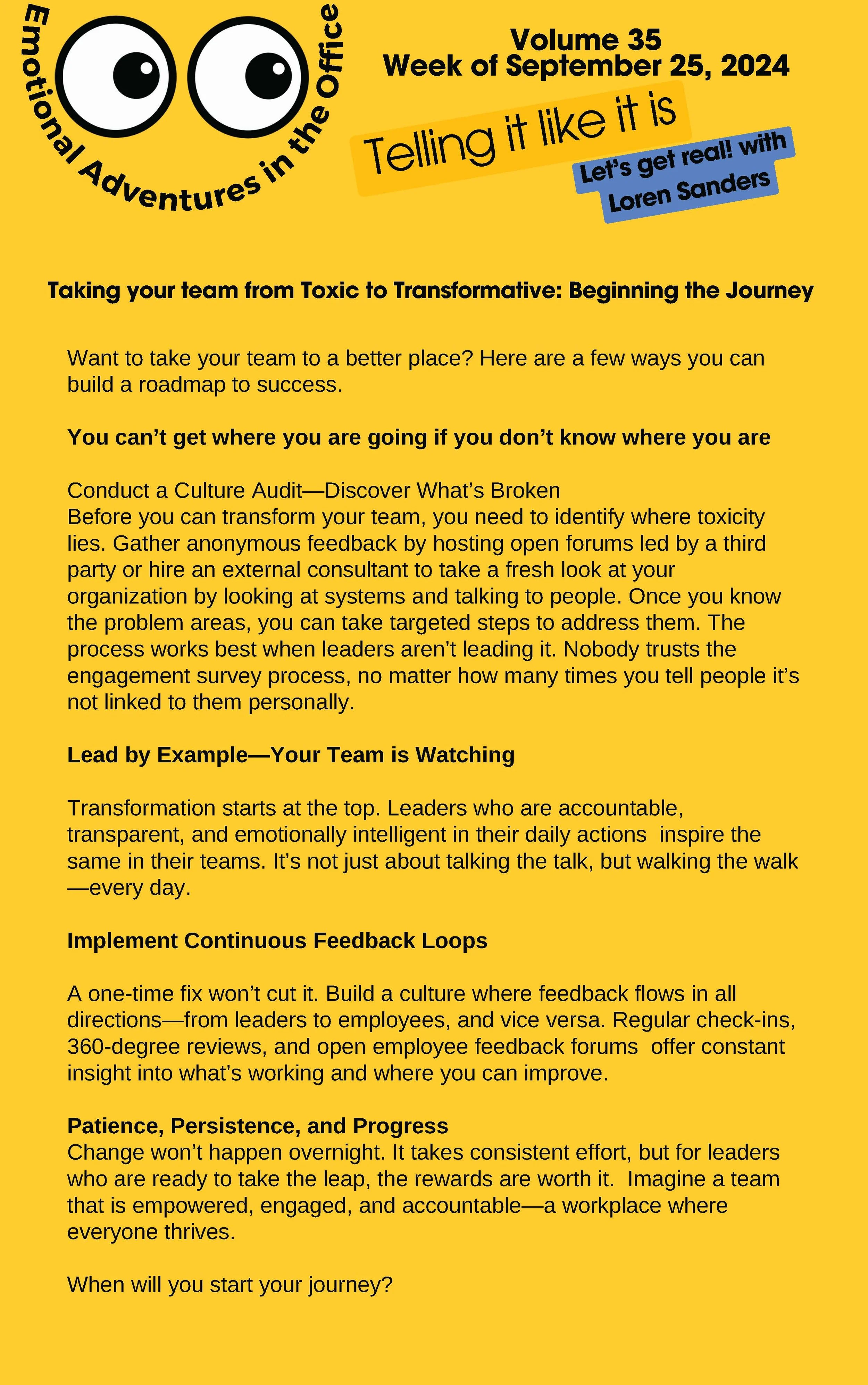 Vol 35: Taking your team from Toxic to Transformative: Beginning the Journey&nbsp;