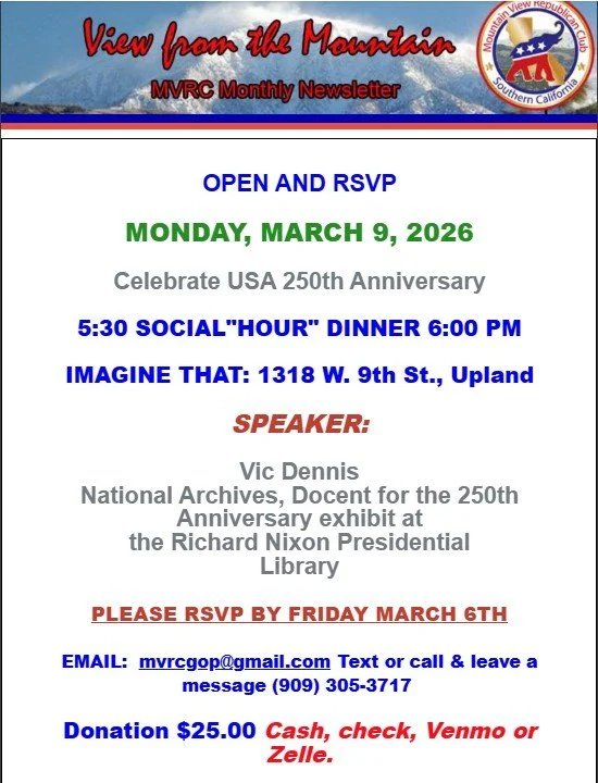 Mountain View Republican Club-MVRC March 9, 2026 DINNER-MEETING