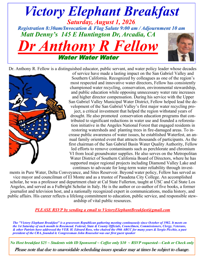 Dr Tony Fellow to speak at the Victory Elephant Breakfast Learn about WATER