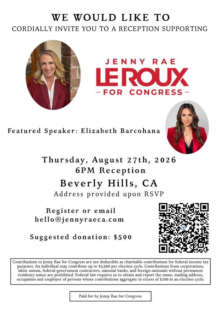 Beverly Hills Fundraiser for Jenny Rae Le Roux for Congress