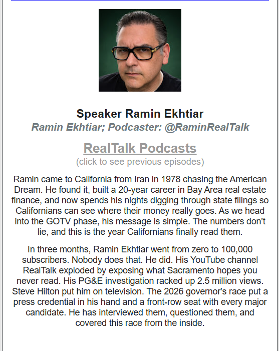 MVRC DINNER-MEETING SPEAKER: RAMIN EKHTIAR