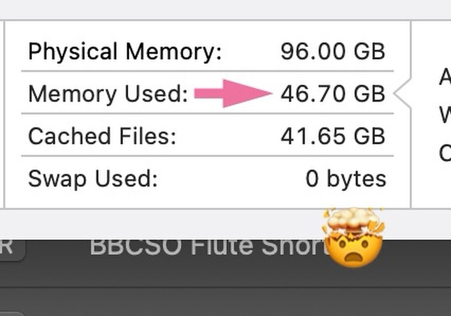 One Logic project (with only two reverb bus plugins) is using 46GB of RAM. I&rsquo;m glad I went max spec on this laptop. 

I&rsquo;m running a Spitfire Audio template with the BBC Symphony Orchestra. I&rsquo;m just imagining what would happen if I u