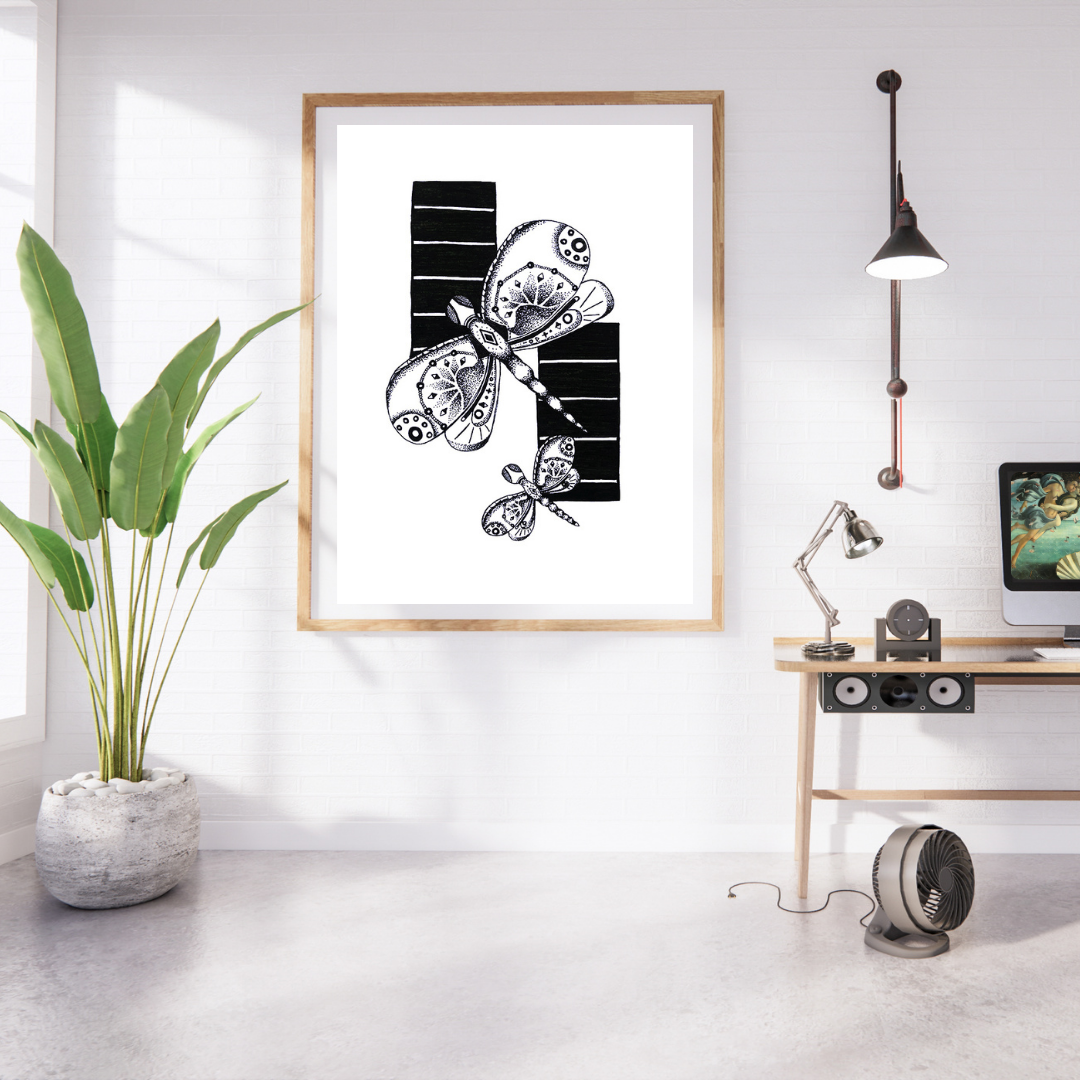 Grey Minimalist Art Wall Frame dragonfly.png