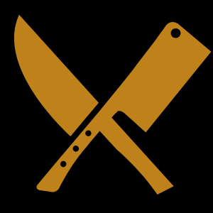 A graphic illustration of a taser and a knife crossed over each other.