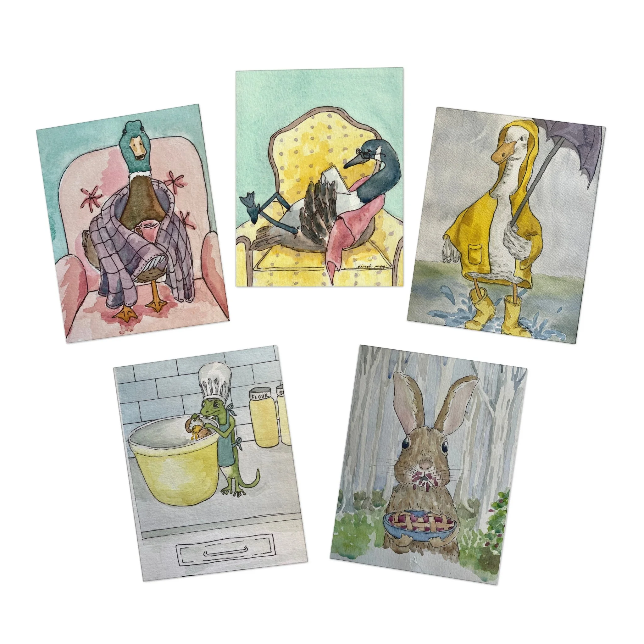 Whimsical Animal Greeting Card Collection  (5-Pack)