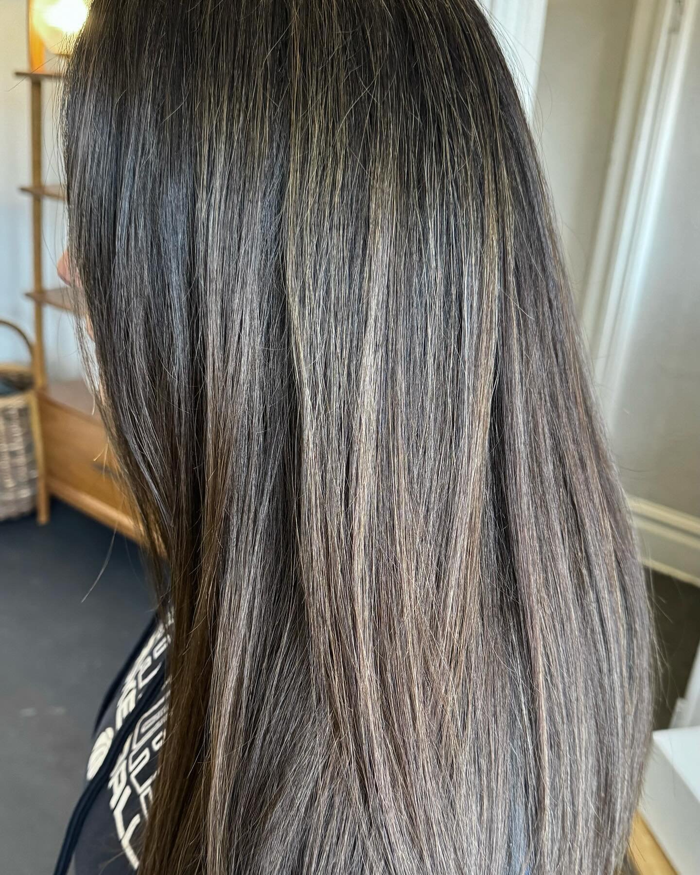 Sometimes hair can get too dark from gray coverage. Baby lights are the perfect solution to keep you looking like a brunette without the harshness.