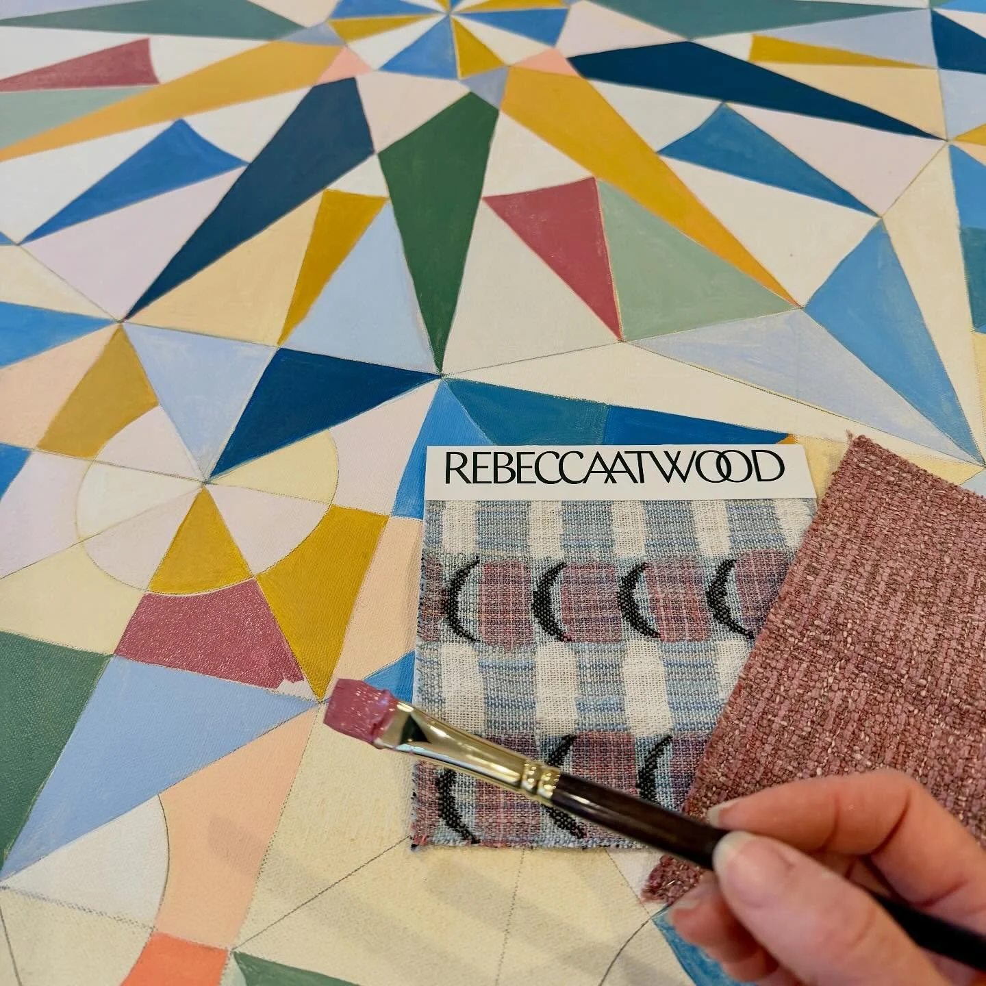 Sometimes art inspires a room design, but this time Rebecca Atwood&rsquo;s fabric inspired my painting.  I loved this fabric for my family room, but needed to bring more plum color into the room. Time to change the colors in the painting I&rsquo;m wo