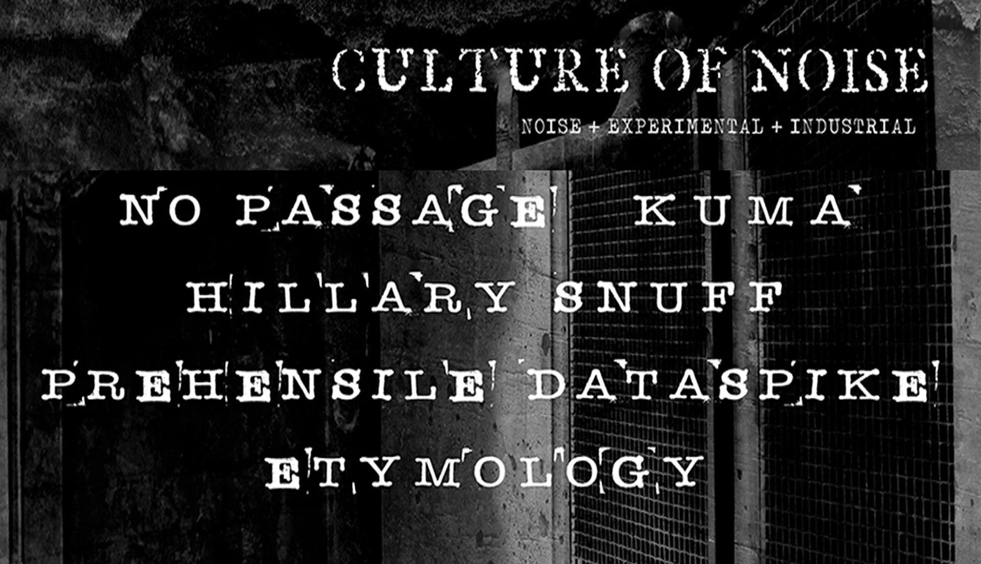 Culture Of Noise: No Passage • Kuma • Hillary Snuff • Prehensile Dataspike • Etymology