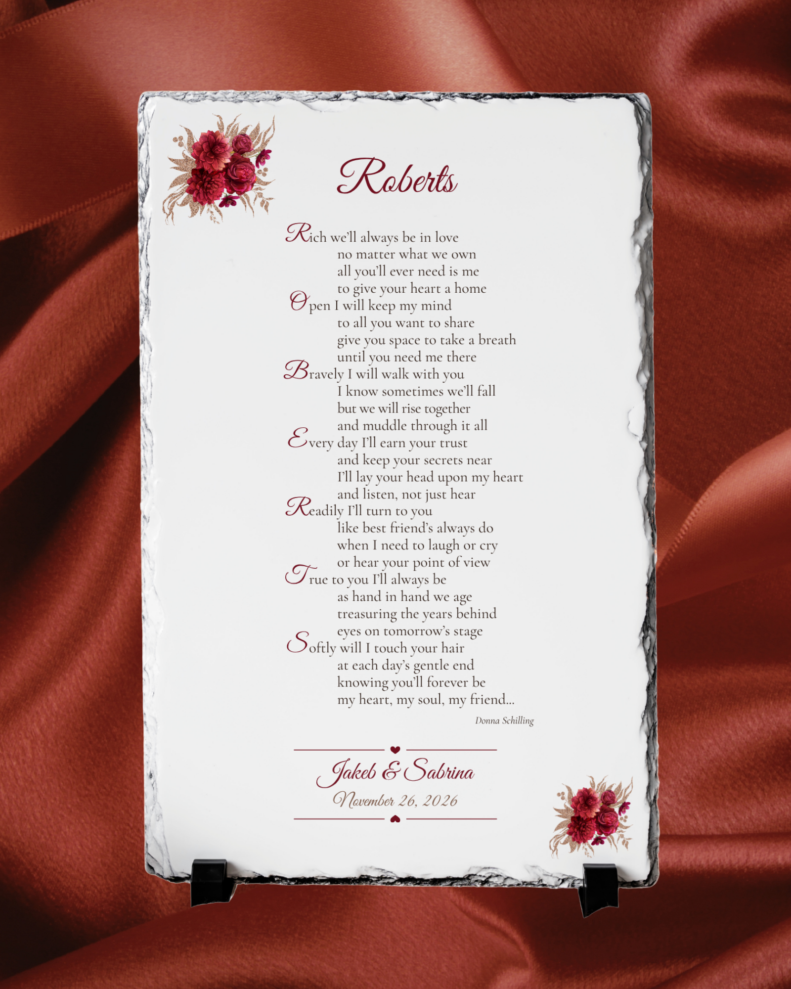 Custom Acrostic Poetry – Autumn Version - Personalized Keepsake Wedding Poem Printed on Natural Slate Stone  -  FREE SHIPPING