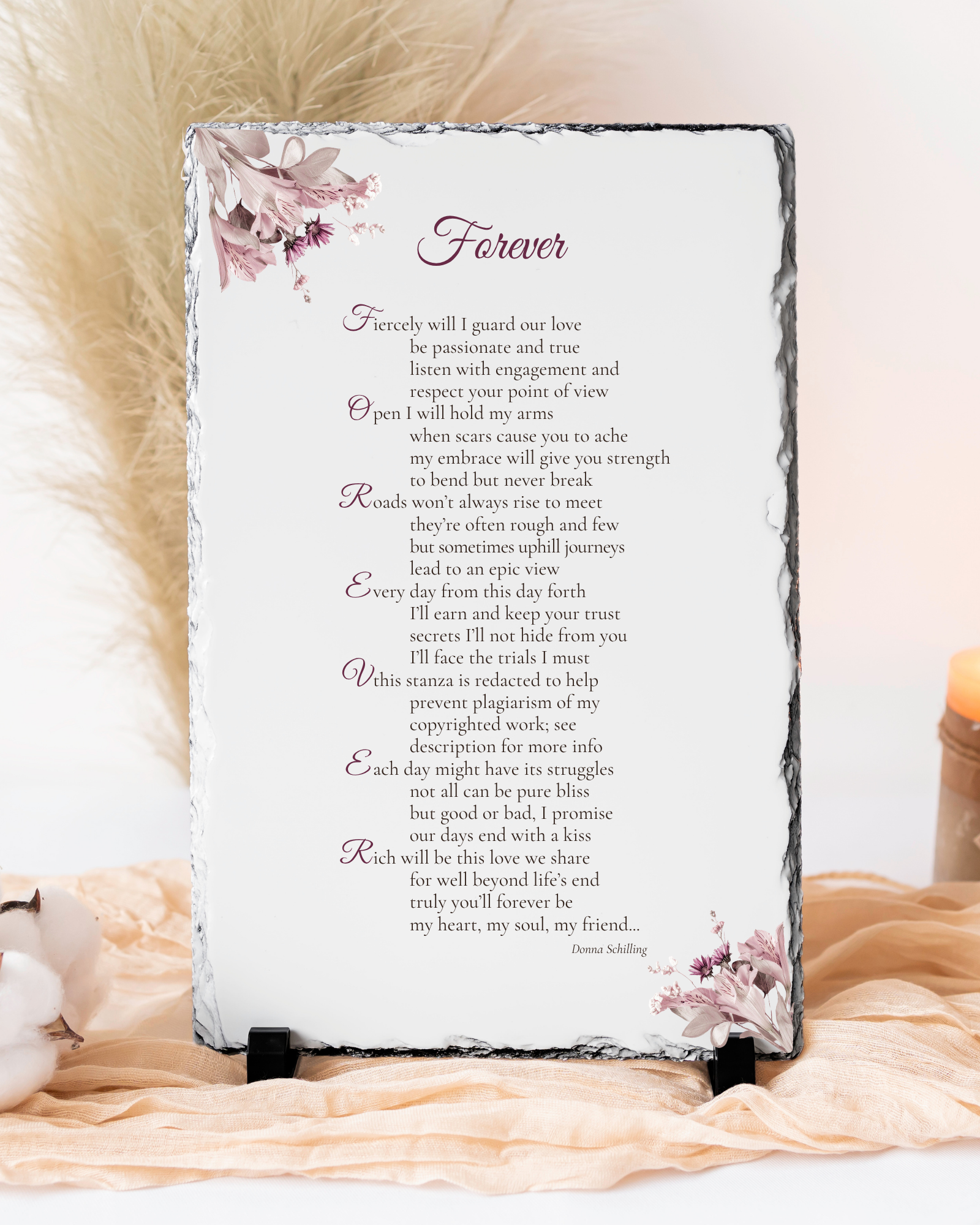 "FOREVER" – Spring Version - Keepsake Wedding Poem Printed on Natural Slate Stone (No Personalization)  -  FREE SHIPPING