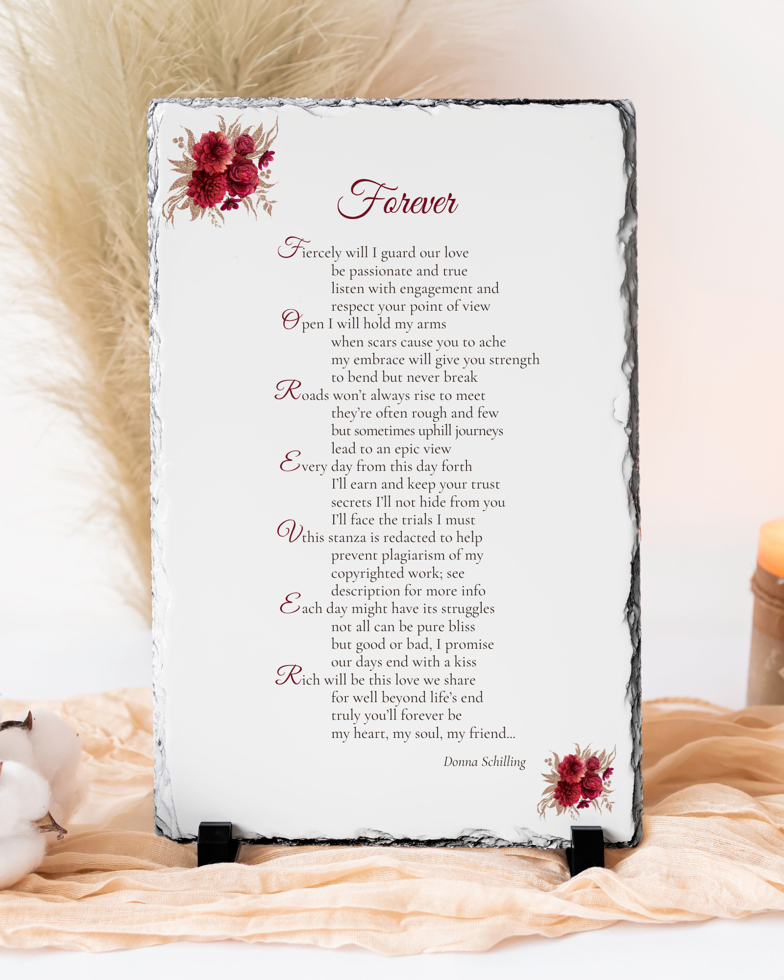 "FOREVER" – Autumn Version - Keepsake Wedding Poem Printed on Natural Slate Stone (No Personalization)  -  FREE SHIPPING