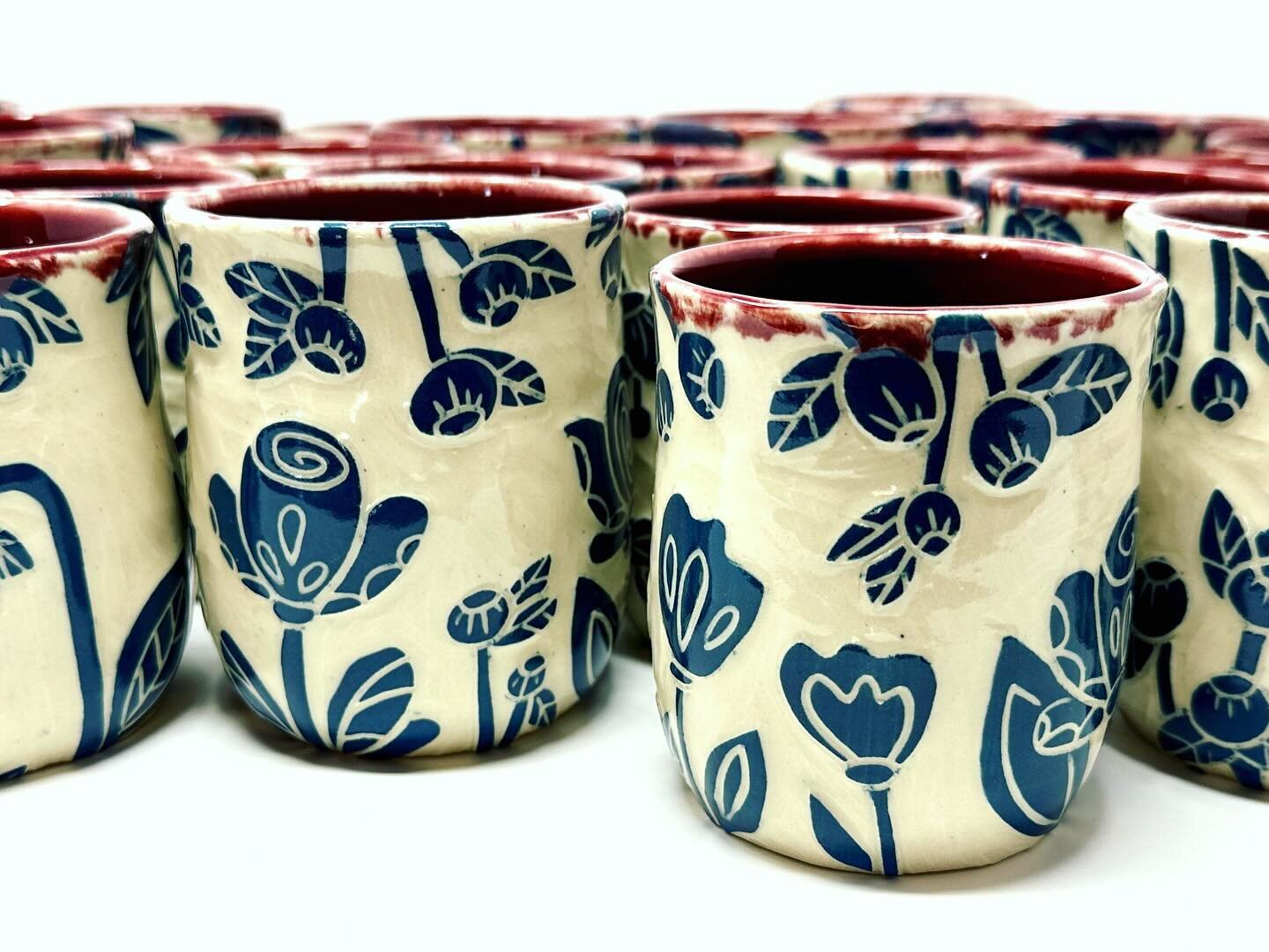 New Nordic Folk Flower Cups off to @vesterheim for the spring catalog! #vesterheimmuseum #rosemaling #springflowers #carvedpottery