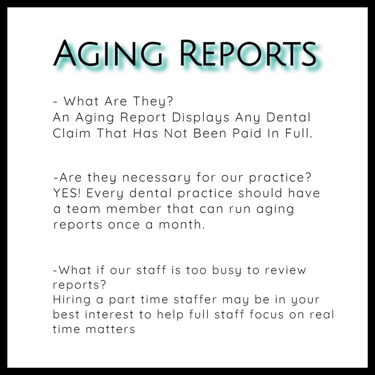 Does your practice run aging claims reports? Don&rsquo;t miss out on monies owed to you by insurance companies.... make a plan for your practice....
#themoreyouknow #dental #dentalinsurance #dentist #dentalhealth #dentalbiller #dentalcommunity #oralh