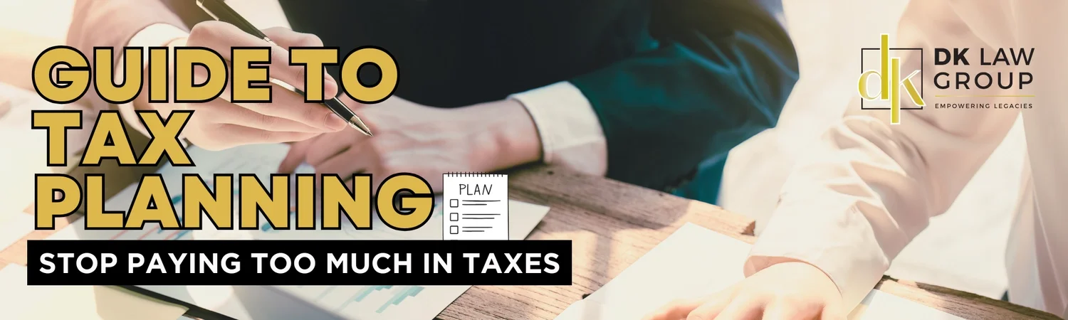 Guide to tax planning showing legal strategies to reduce taxes with a financial advisor reviewing documents