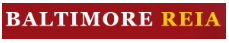 Text pattern with the words 'Baltimore REIA' in yellow and white on a dark red background.