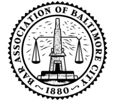 Seal of the Baltimore City Association of Bailbonds, featuring a monument with scales on each side and the year 1880.