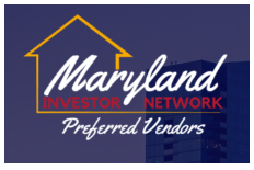 Logo for Maryland Investor Network with a yellow house outline, white script text, and red and white accents saying 'Preferred Vendors'.