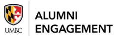 UMBC Alumni Engagement logo with black, red, and gold shield