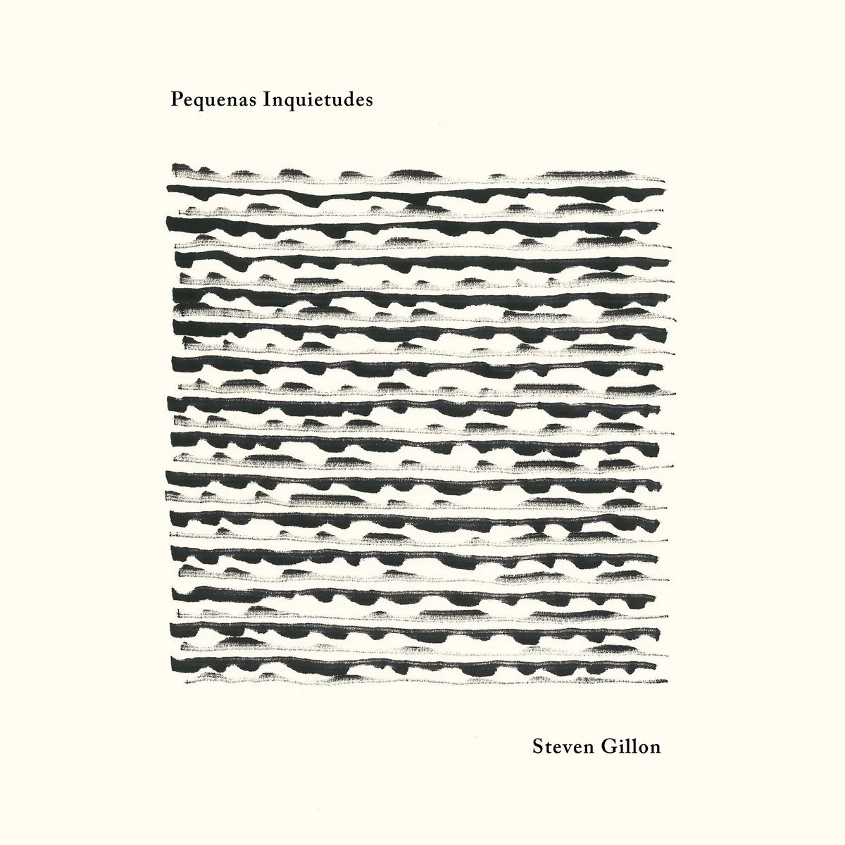 Book cover titled 'Pequenas Inquietudes' by Steven Gillon with abstract black and white brushstroke pattern in the center.