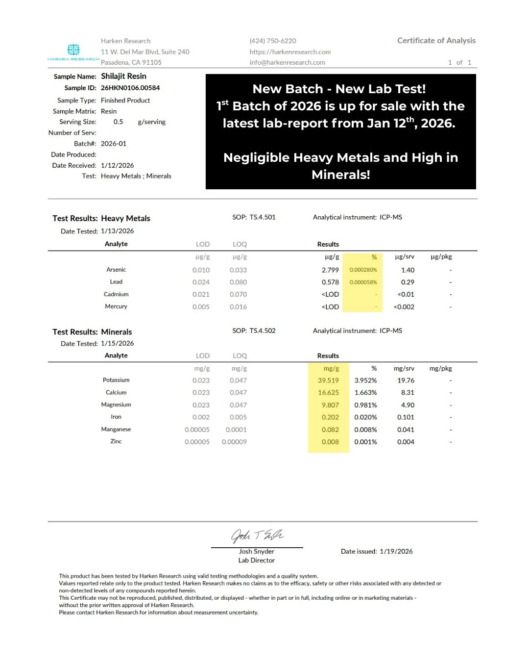 ✨ Fresh Batch. Fresh Test. ✨

Our first Shilajit batch of 2026 is officially live &mdash; and it&rsquo;s already backed by a brand-new lab report (Jan 12, 2026).

✔️ Small-batch
✔️ Hand-crafted &amp; sun-dried
✔️ Verified negligible heavy metals
✔️ N