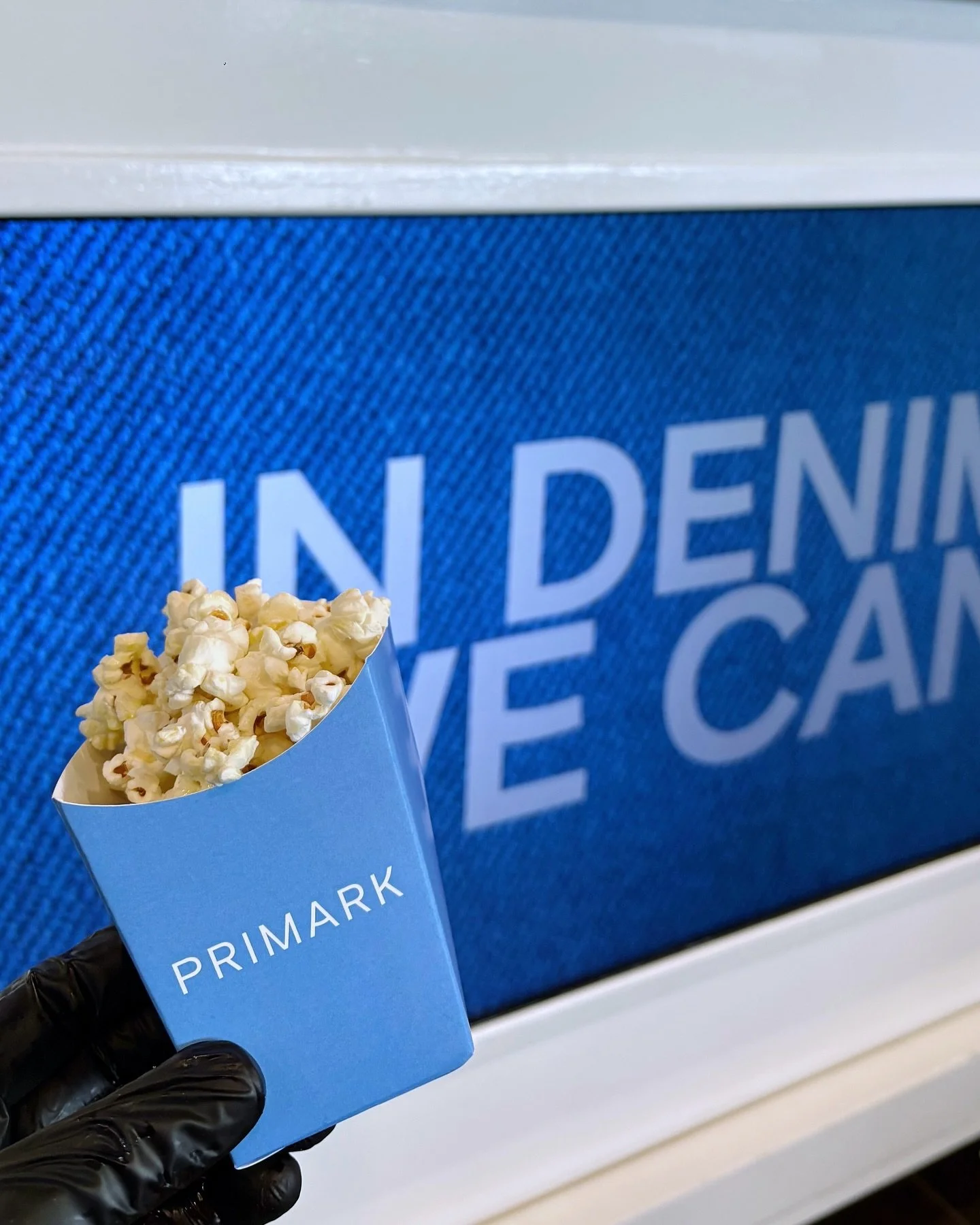 We were pleased to provide a custom popcorn cart for @primark &ldquo;In Denim We Can&rdquo; campaign 🍿👖 Complete with branded popcorn boxes and a custom display screen for a tailored activation ✨