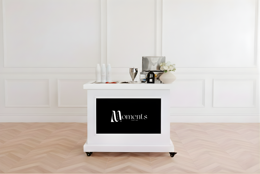 Waffle Machine on white cart with digital screen