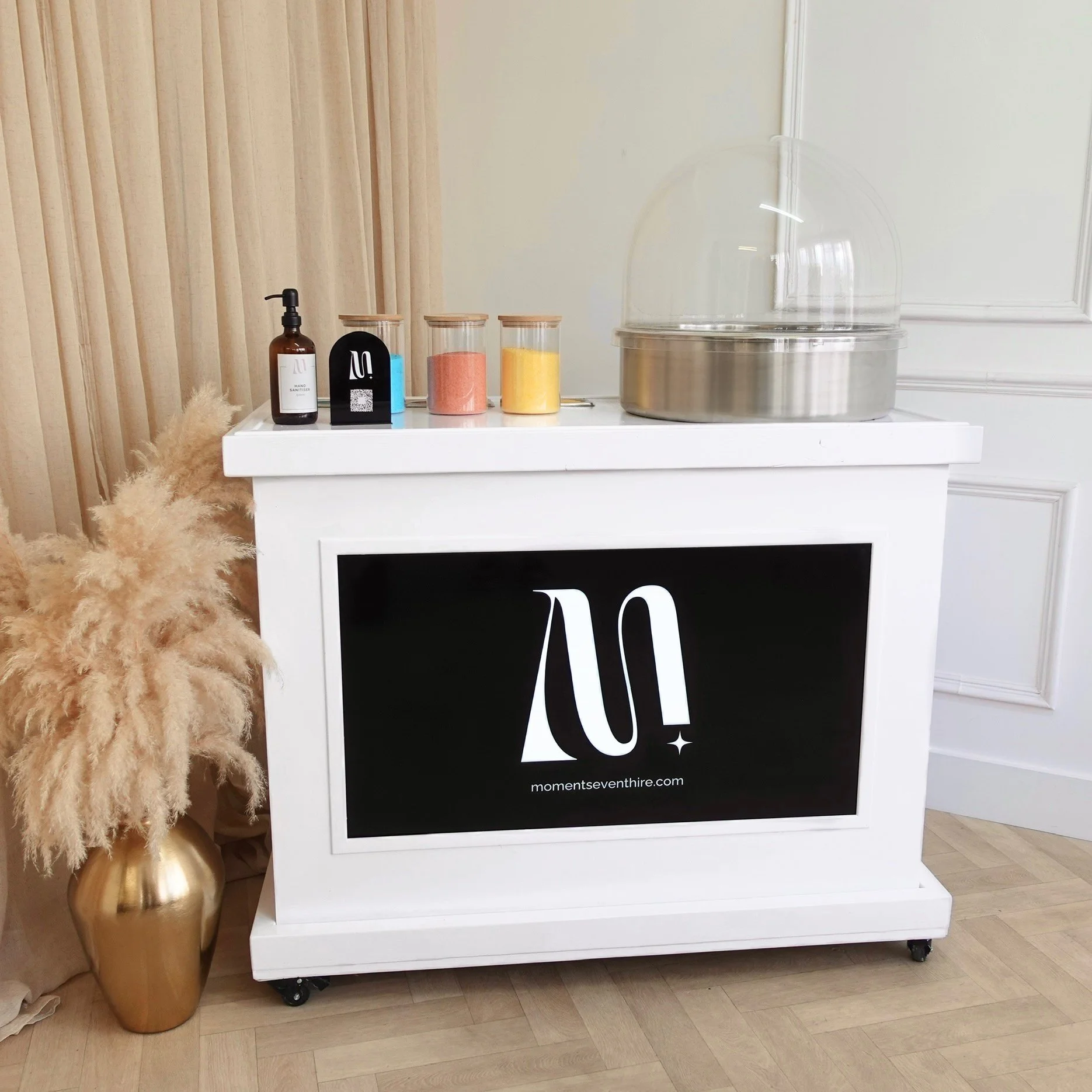 Candy Floss Machine on white cart with digital screen