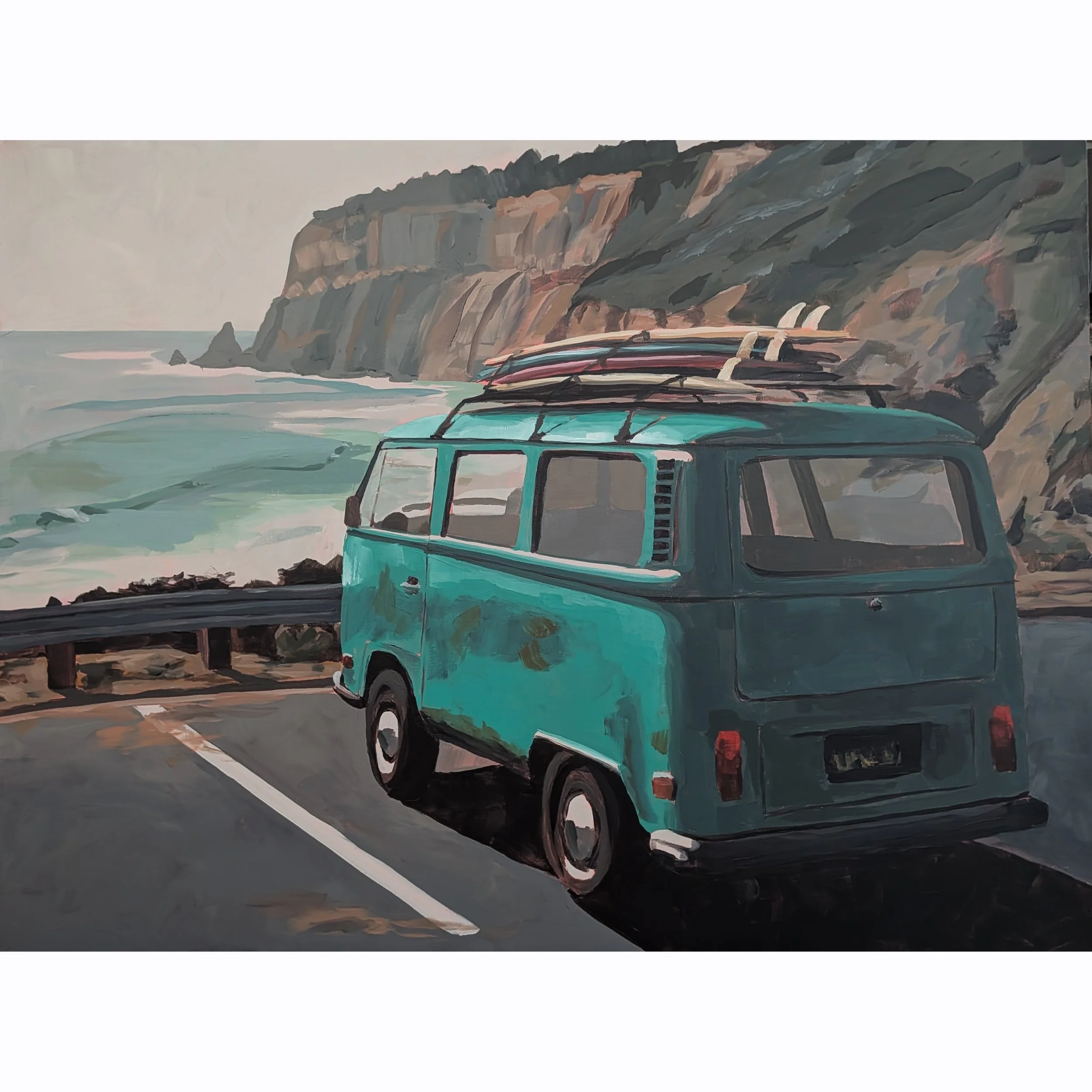 Turquoise Bus with Boards