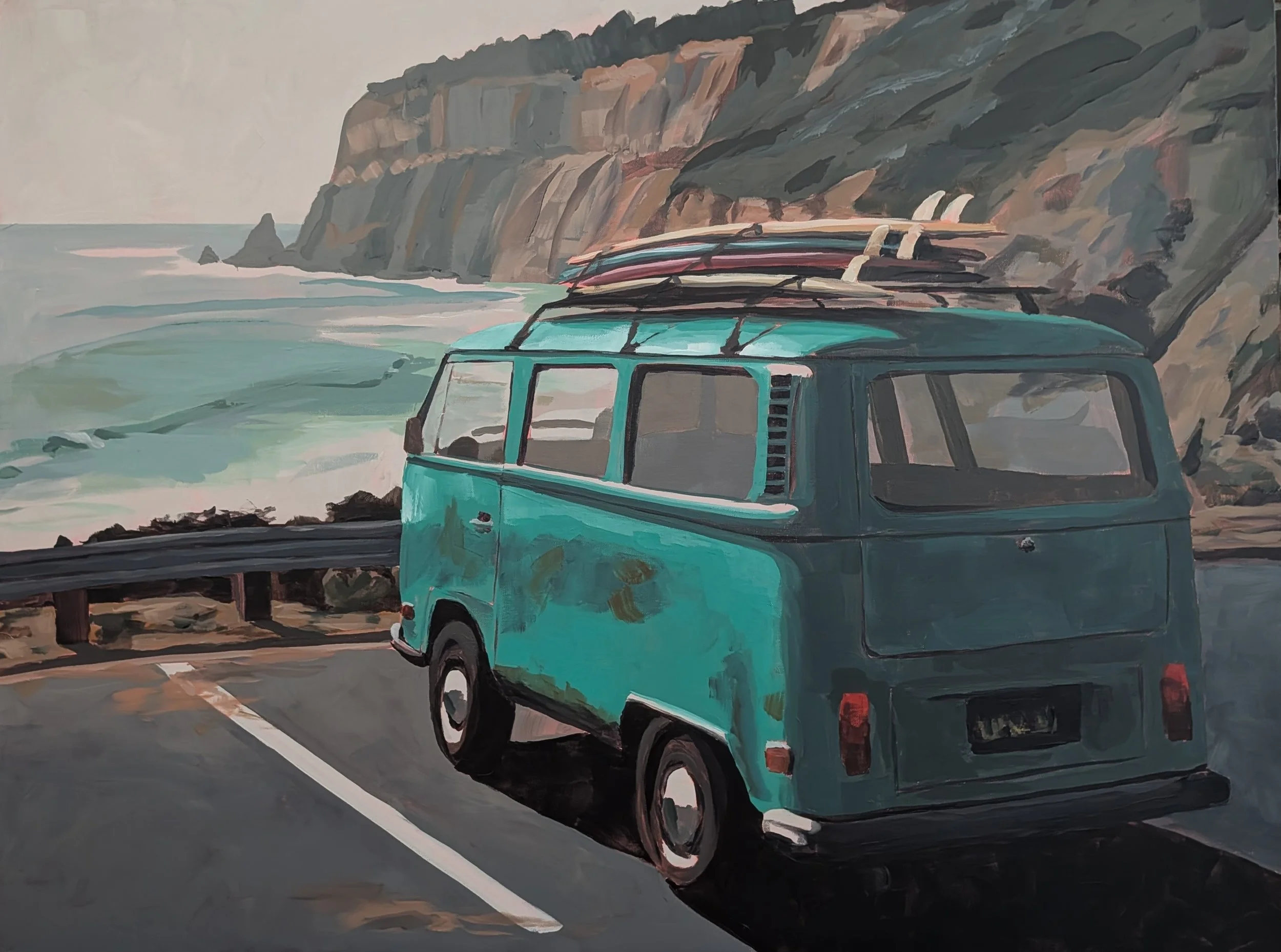 Turquoise Bus with Boards