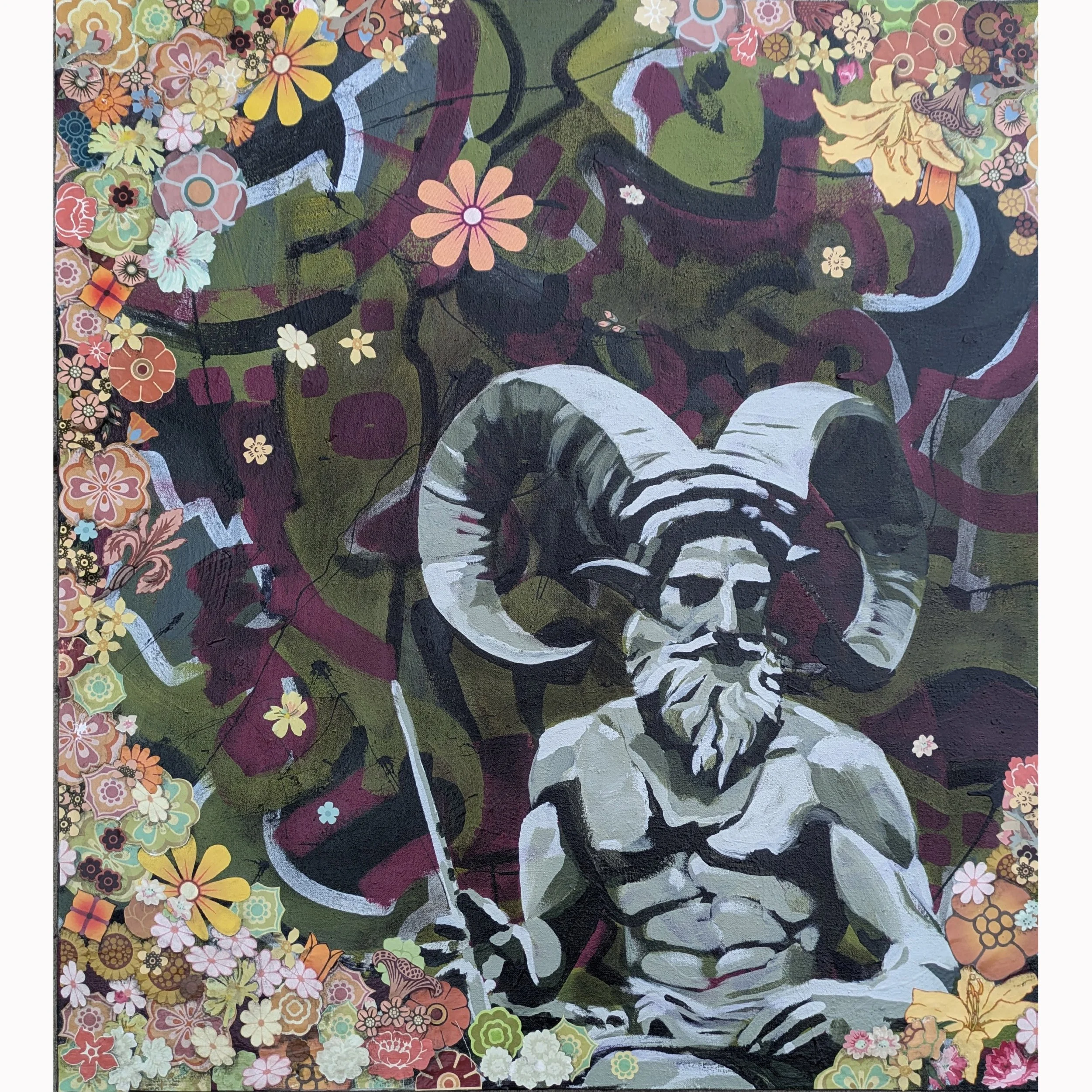 oil, acrylic and collage