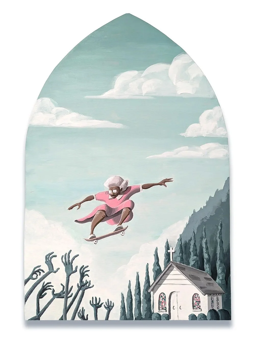 acrylic on hand-shaped plywood