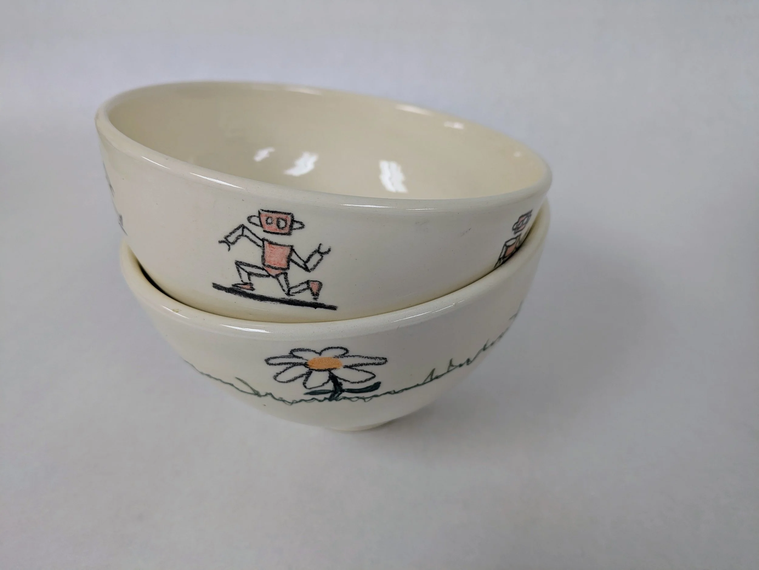 low-fire clay w/ underglaze pencils & clear glaze