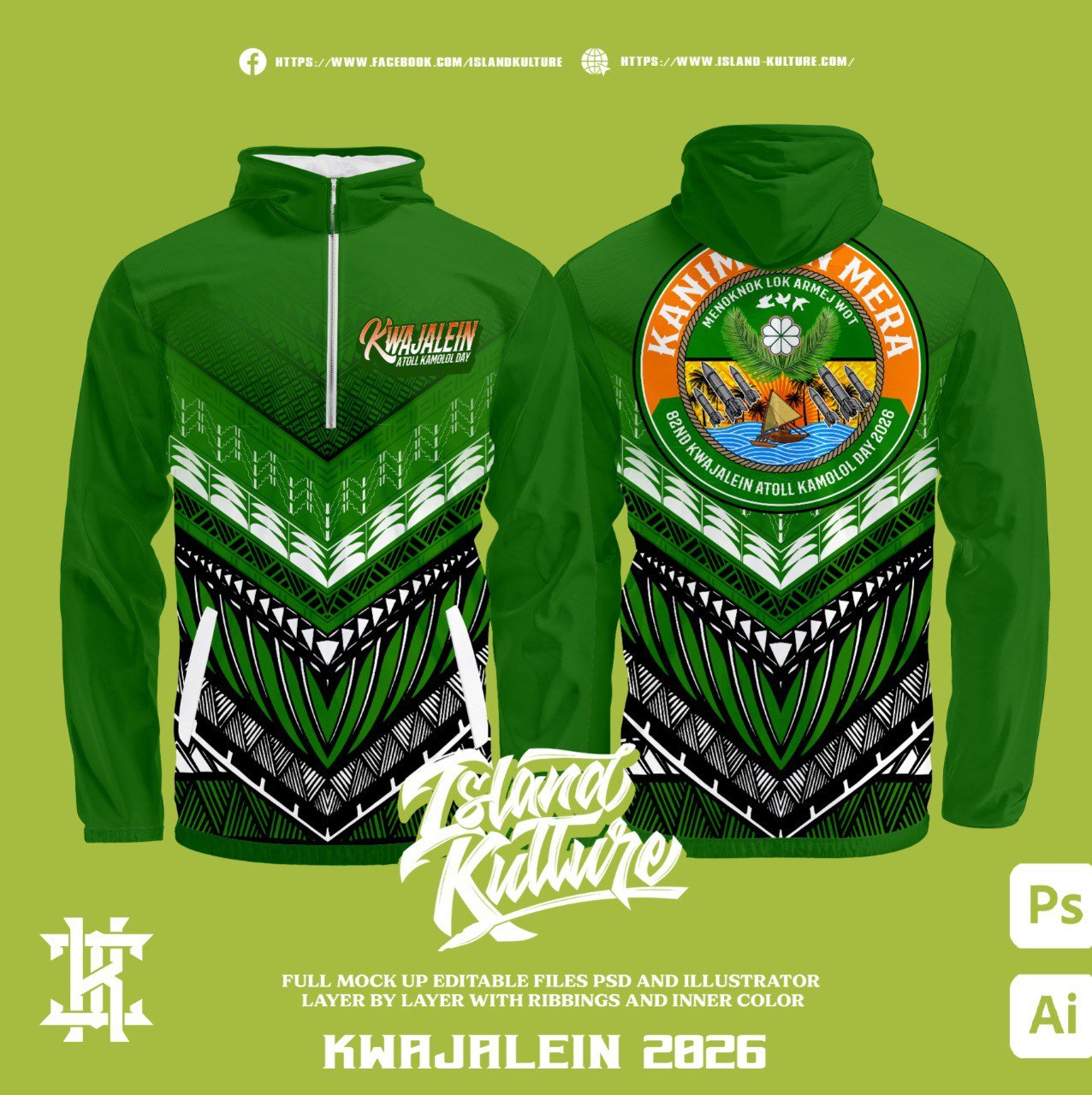 Kwajalein Kamolol day windbreaker quarter zip jacket