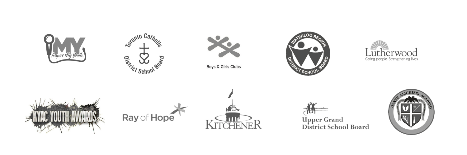 A collage of various logos for youth and community organizations, awards, and educational institutions.