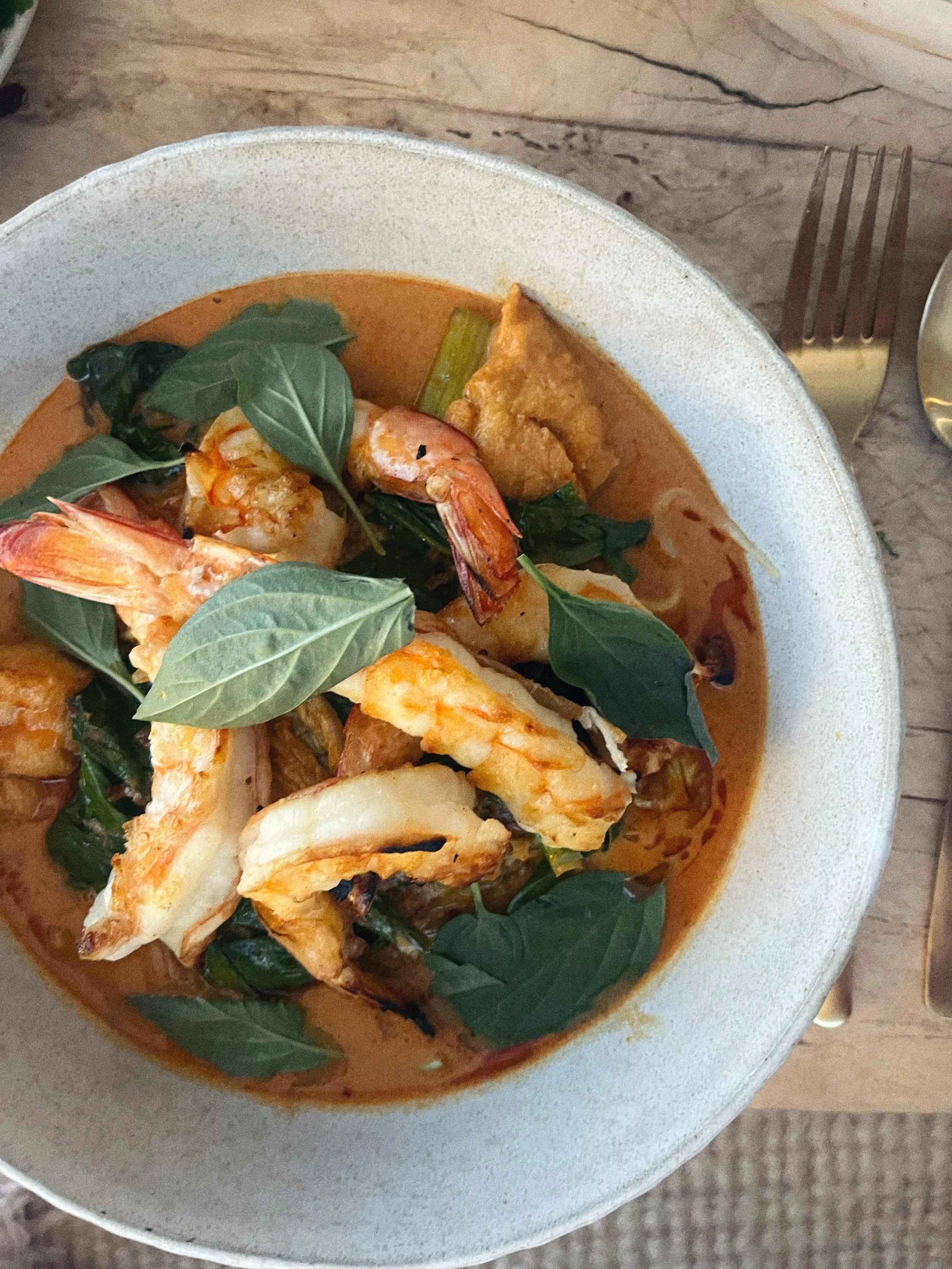 Hibachi Prawn Laksa, Thai Basil.