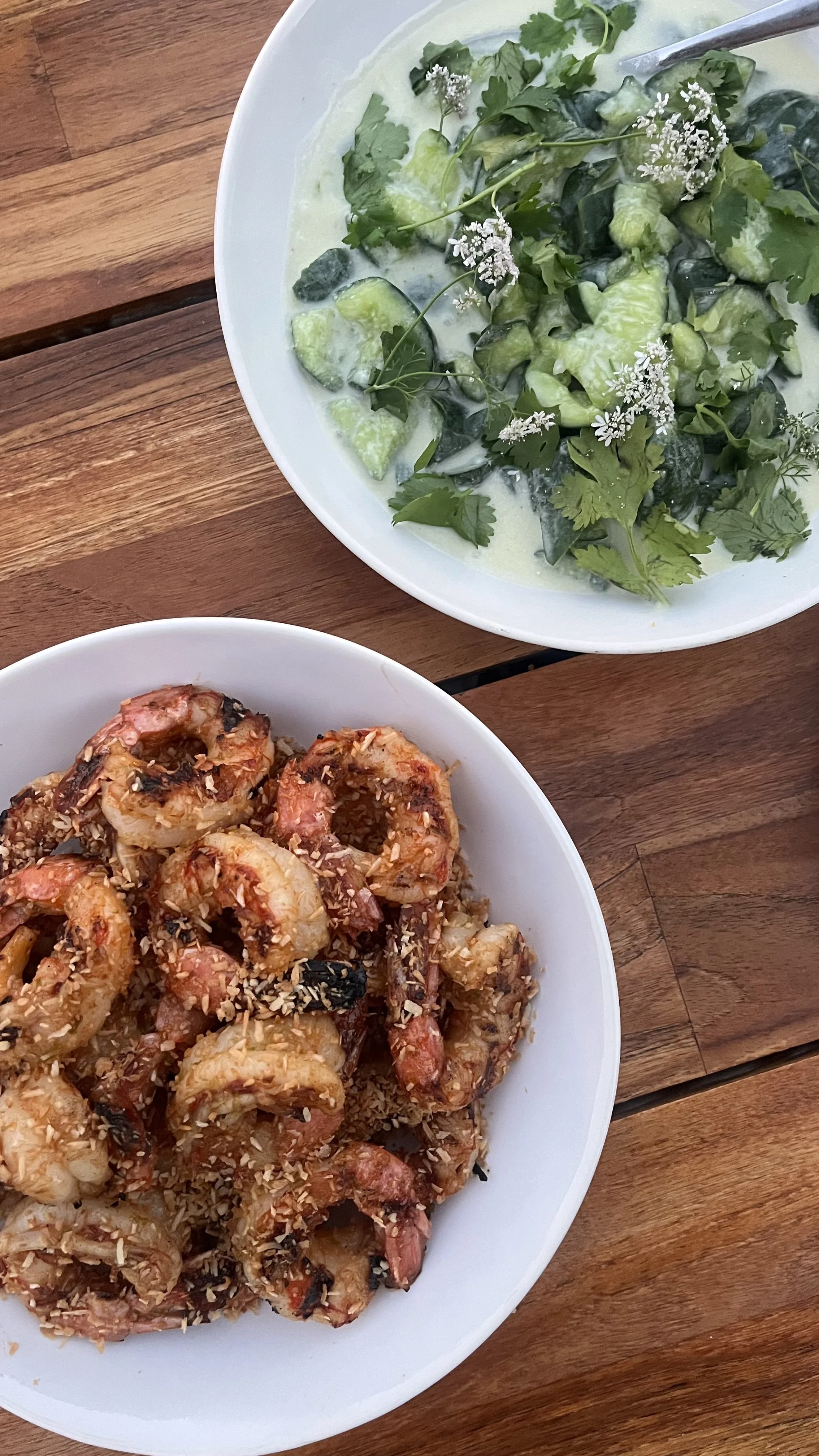 Coconut Prawn, Smashed Cucumber.