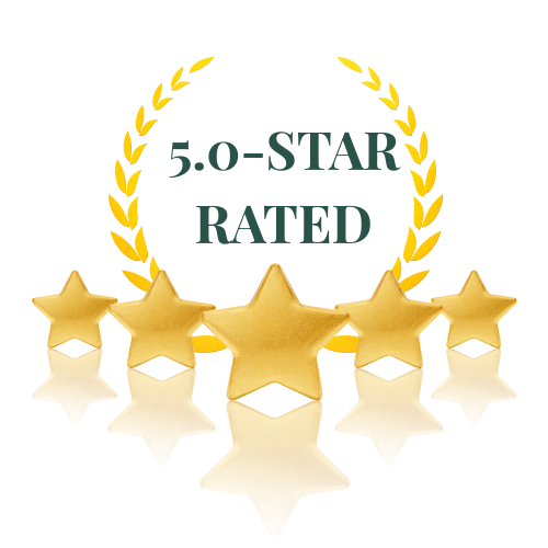 A trophy with a gold laurel wreath design and a row of gold stars in front, set against a black background.