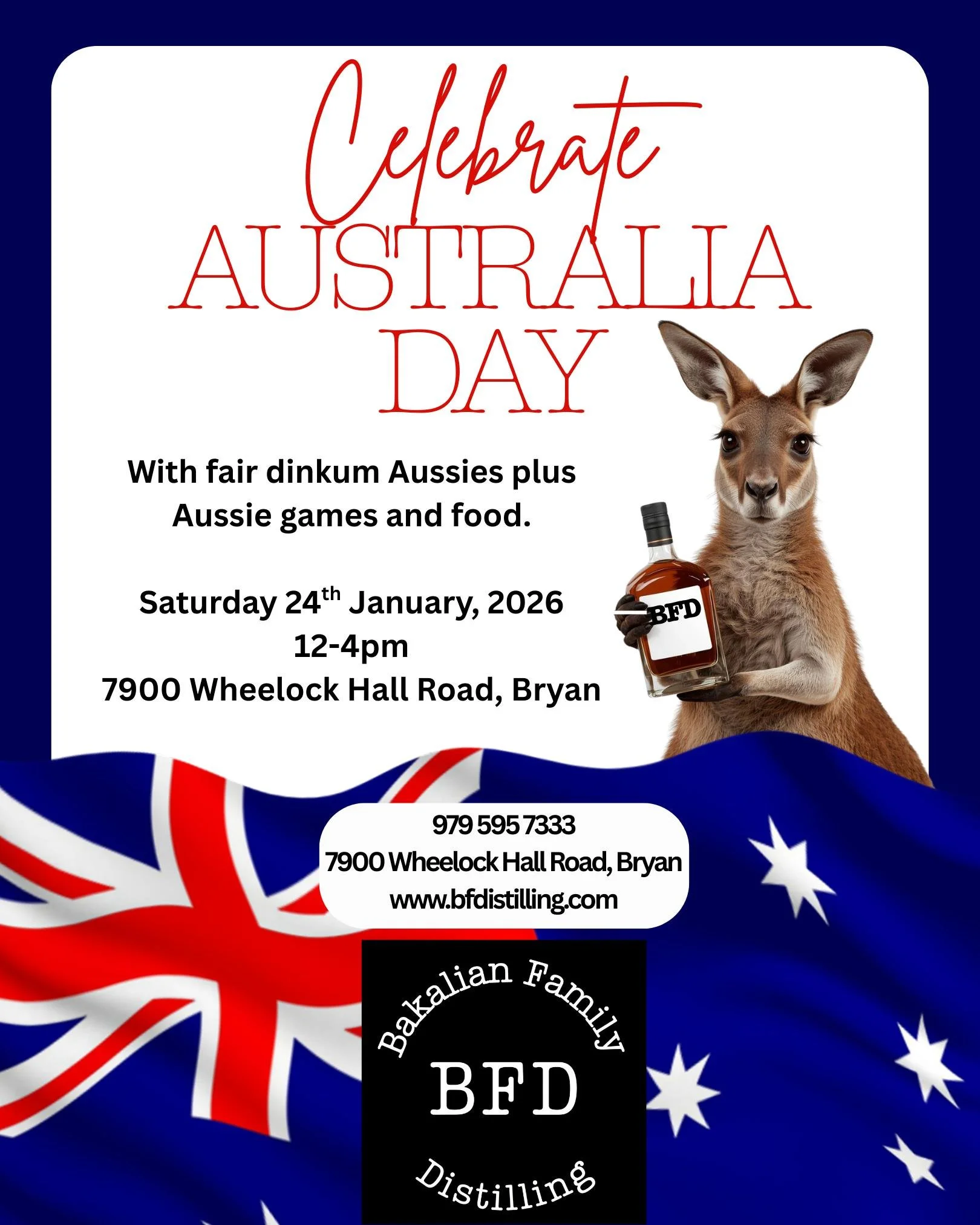 Australia Day at our place? Too right!
.
Join BFD for local spirits, great company, and a proper celebration of the place we call home.
🦘Real life Australians as well as Aussie food, music and games. 
🦘This is a family friendly event.
.
📅 Saturday