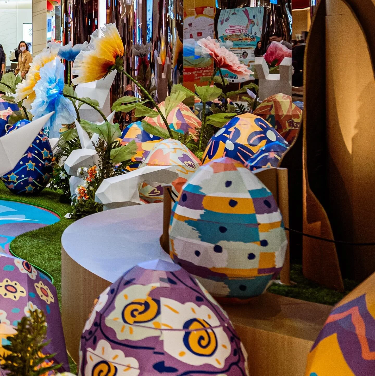 Excited to share our latest work: the Easter decorations @ninamallhk . Our goal is to make at least 60% of the items used for this campaign recyclable. We managed to create the Easter eggs, bunnies, and parts of the tree out of paper cardboard locall