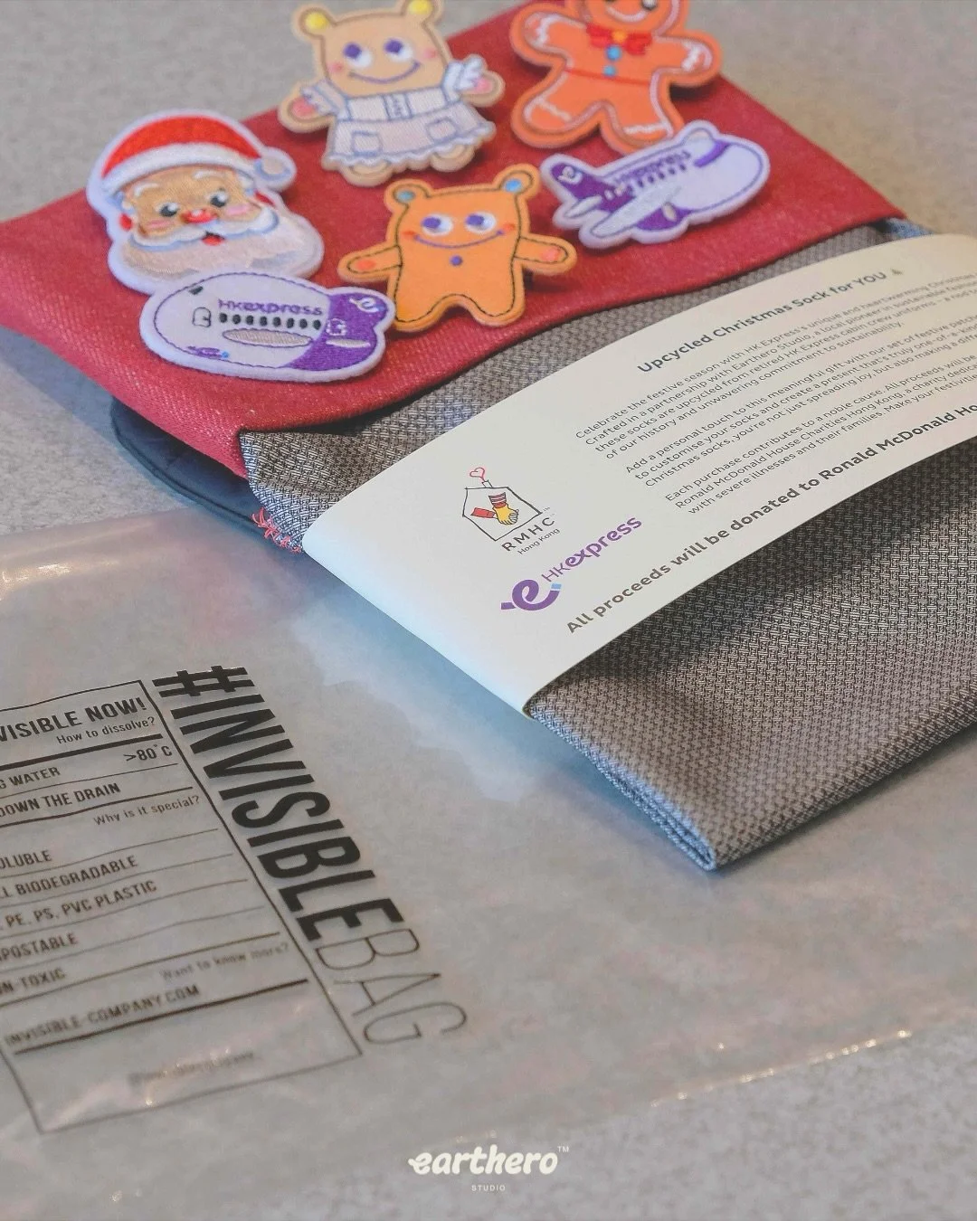 HK Express x Ronald McDonald House Charities Hong Kong

♻️ These Christmas socks are upcycled from retired HK Express cabin crew uniforms &ndash; turning old fabrics into festive joy while cutting waste and spreading warmth! Handmade in Hong Kong wit