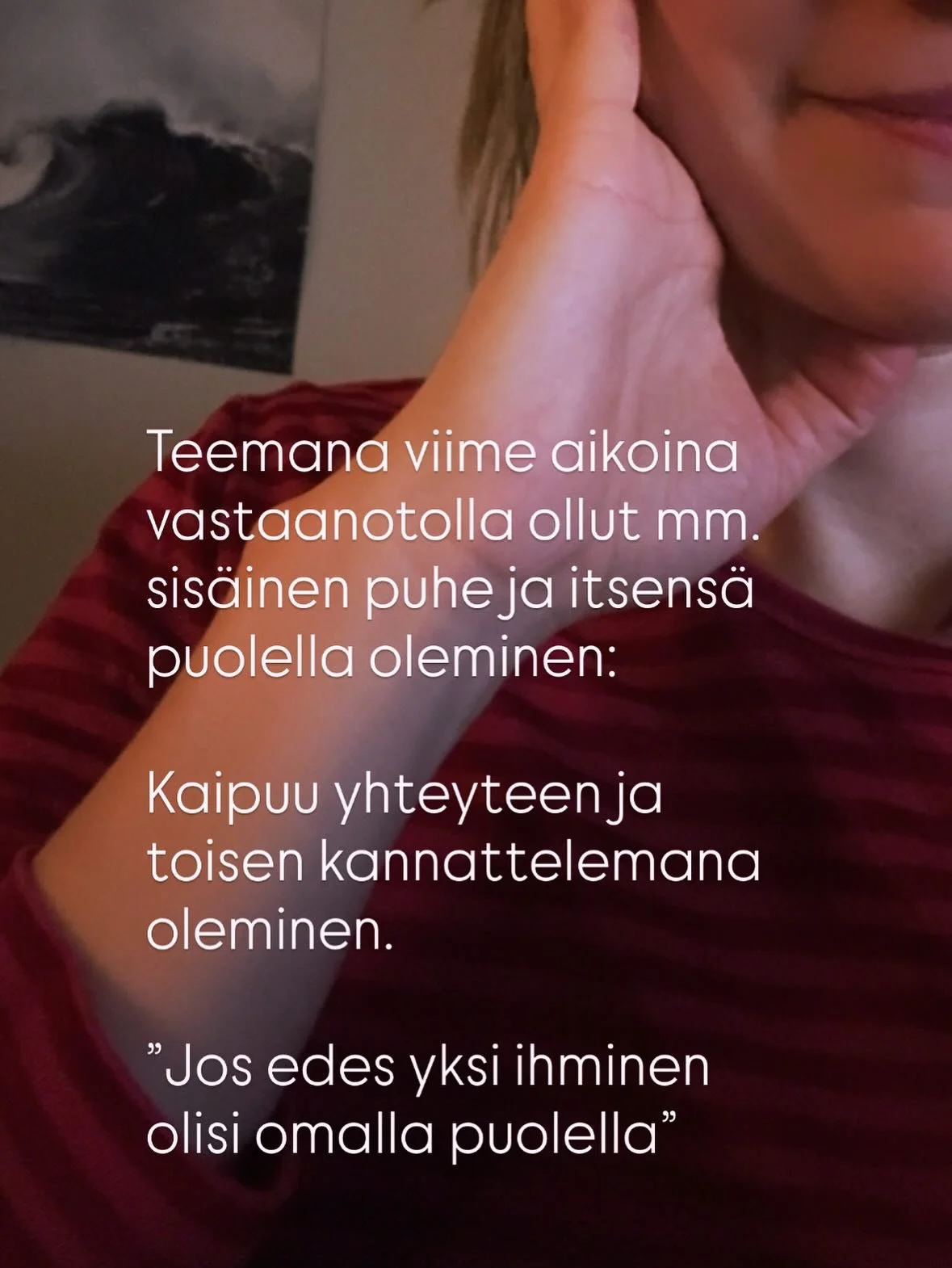 💜✨ Itsesi puolella &ndash; muistutus miulta miulle, siulta siulle

Moni meist&auml; kantaa sis&auml;ll&auml;&auml;n kaipausta: tulla n&auml;hdyksi, kuulluksi, kannatelluksi, edes yhdelle.
Ent&auml; jos se ensimm&auml;inen ihminen olisitkin sin&auml;